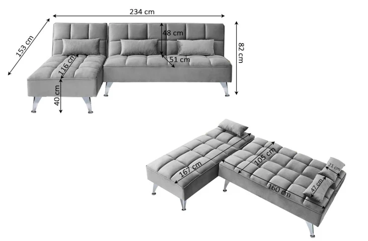 Noelia XL Sofa Bed Chaise Longue 234x153cm