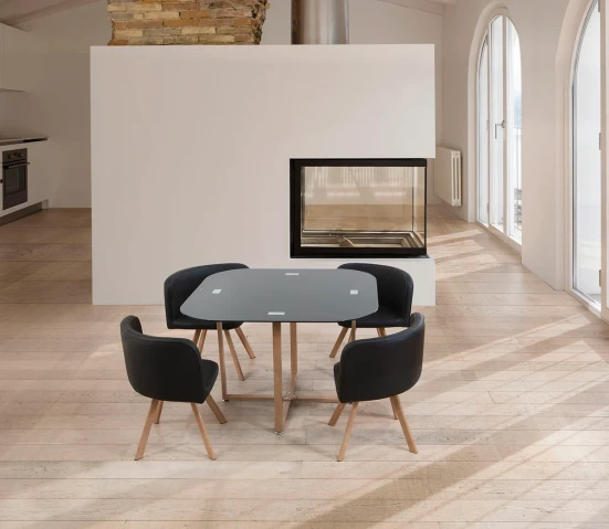Teka Tempered Glass Table + 4 Chairs. Dining Room or Kitchen
