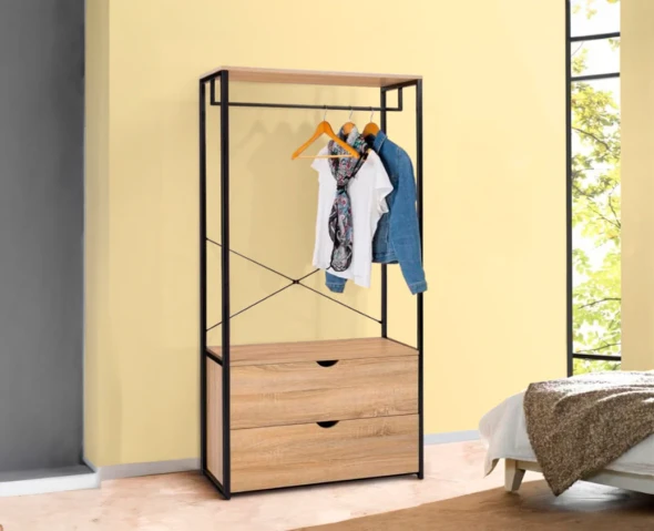 Ega Industrial Wardrobe Closet with 2 Drawers