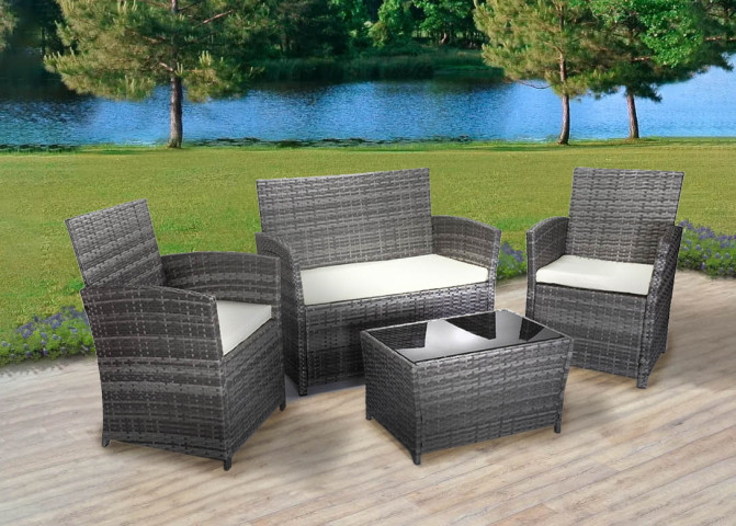 Sofa + 2 Armchairs + Table Set in PE Rattan – Garden and Terrace Furniture