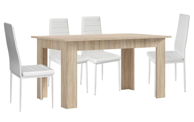 Dining or Kitchen Table Set + 4 Faux Leather/Metal Chairs