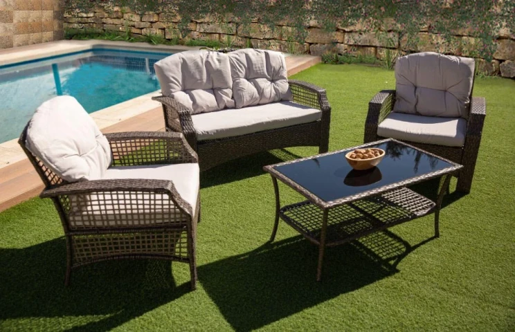 Sofa + 2 Chairs + Rattan Table Set – Garden and Terrace Furniture