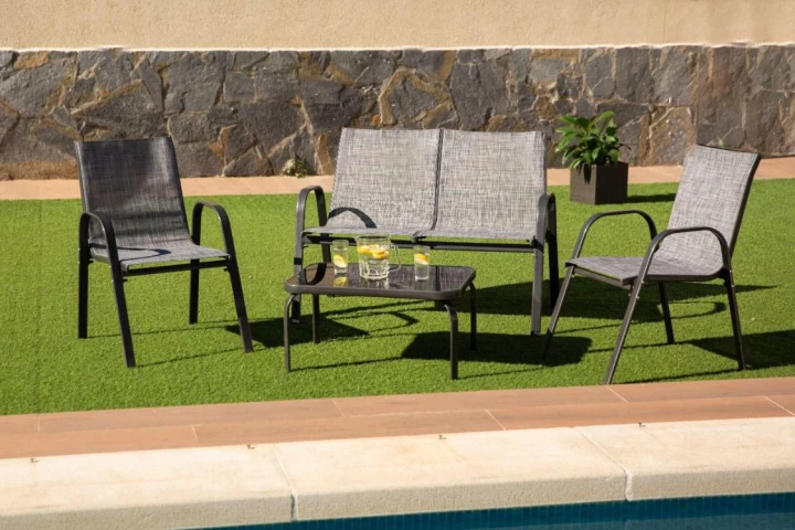 Sofa + 2 Chairs + Glass Table – Garden and Terrace Furniture