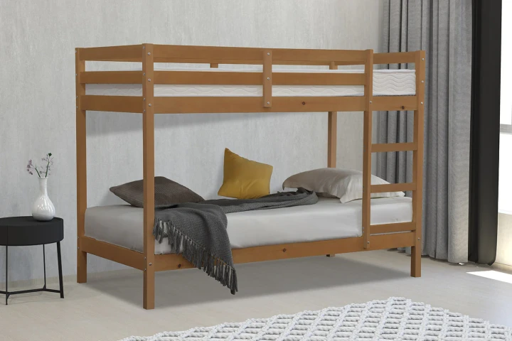 Double Wooden Bunk Bed 90cm Atlas + 2 Basic Mattresses 18cm